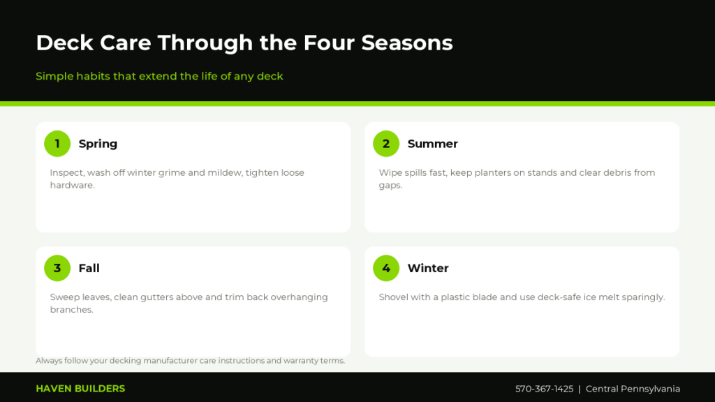 Seasonal deck care checklist for spring, summer, fall and winter in Central Pennsylvania
