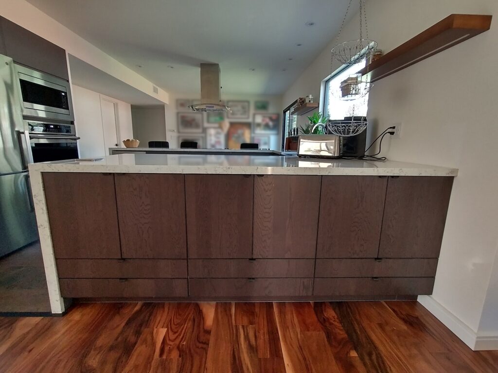 Finished kitchen remodel with updated cabinets and countertops