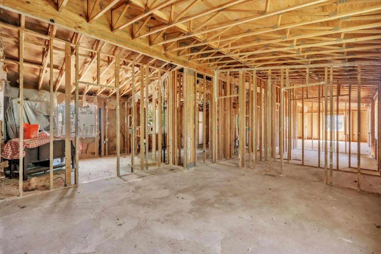 Wood framing of a home renovation in progress